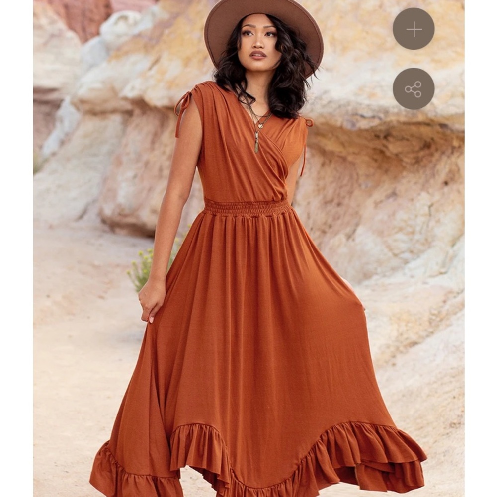 Joyfolie Orange Sleeveless V-Neck Maxi Dress - Picture 1 of 2